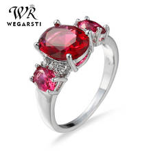 WEGARSTI Top Quality Created Red Round Crystal Finger Rings Elegant Brand Jewelry CZ Austrian Crystal For Women 2024 - buy cheap