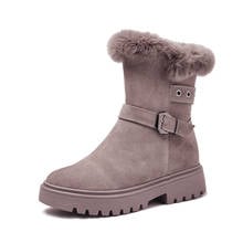 Botas de neve das mulheres 2019 inverno genuíno pele de couro meados de bezerro botas para a mulher moda fivela saltos bota senhoras sapatos de neve de inverno 2024 - compre barato