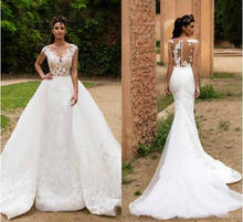 New Dubai Mermaid Wedding Dress Illusion Sleeveless 2 in 1 Design Detechable Train 3 ways to Wear Style Wedding Dresses W0326 2024 - buy cheap