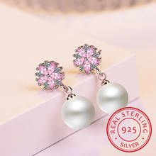 Trendy Temperament Flower Gemstones Ear drops Silver 925 Jewelry Pearl Earrings for Women Cherry blossoms Dating Gift 2024 - buy cheap