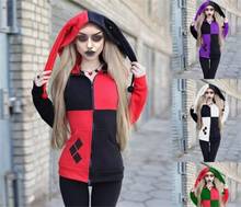 Joker cosplay moletom com capuz jaqueta fina, para adultos meninas halloween costura palhaço suéter jaqueta de zíper 2024 - compre barato