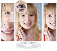 Зеркало для макияжа с сенсорным экраном и 22 светодиодный, зеркало для макияжа с увеличением 1X/2X/3X/10X, настольное складное зеркало для макияжа с регулируемым зеркалом 2024 - купить недорого