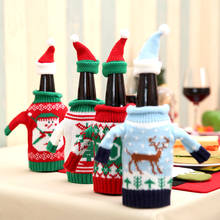 Conjunto de decoración de botella de vino de Navidad, Santa Claus, muñeco de nieve, ciervo, cubierta de botella, ropa de cocina, decoración para fiesta de cena de Año Nuevo 2024 - compra barato