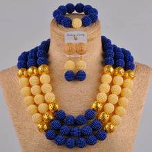 24 inches royal blue and champagne gold simulated pearl jewelry set nigerian beads african necklace for women FZZ43 2024 - buy cheap