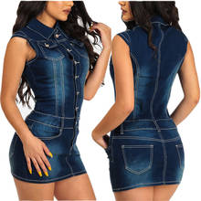 Vestido vaquero corto de algodón con botones para verano, minivestido Sexy con cuello vuelto para Mujer, 2021 2024 - compra barato