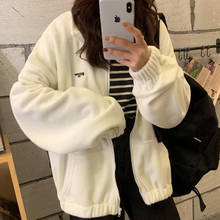 Zip-up hoodie feminino solto plus veludo camisola bolsos carta casual oversized harajuku streetwear womens topos roupas na moda 2024 - compre barato