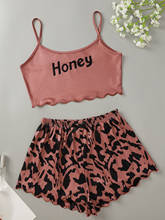New Style Summer Lady Casual Honey Print Camisole With Leopard Print Shorts Pajama Set Sexy Lovely Nightie Home Wear Sleepwear 2024 - buy cheap