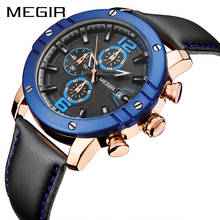 Часы MEGIR мужские с хронографом, брендовые Роскошные спортивные водонепроницаемые в стиле милитари, с кожаным ремешком 2024 - купить недорого