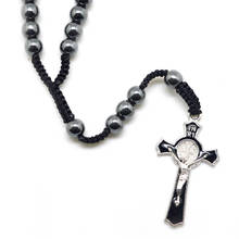 Fashion St. Benedict Rosary Beads Of Hematite Black Glass Praying Cross Pendant Srand Chain Religious Cool Jewelry For Men 2024 - buy cheap