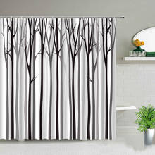 European Style Hand Painted Forest Landscape Shower Curtain Tree Plant Scenery Bathroom Curtains Waterproof Fabric With Hooks 2024 - buy cheap