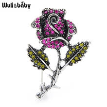 Wuli&baby Rhinestone Rose Flower Brooches For Women Classic Flower Weddings Party Brooch Pins Gifts 2024 - buy cheap