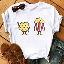 Camiseta de pipoca feminina fixsys, camisa estampada estilo pop-up com estampa de leite e chá para mulheres, estilo casual 2024 - compre barato