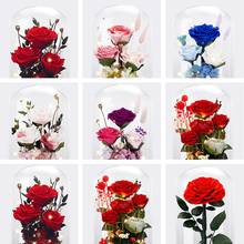 Domo de vidro de rosas eterno amor, rosa preservada em 5 cabeças de flores, amor para sempre, casamento, presentes para dia dos namorados 2024 - compre barato