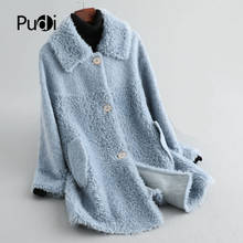 Pudi A19067 Women Winter Simple Style Real Wool Fur Coat Jacket Over Size Parka Lady Fashion Genuine Fur Coat Outwear 2024 - buy cheap