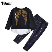 VIKITA/осенне-зимняя одежда для маленьких девочек; Спортивный костюм с длинными рукавами; Топы с блестками и штаны; Одежда для детей 2024 - купить недорого