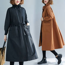 ARCSINX-gabardina larga para mujer, abrigo negro de manga larga, talla grande 4XL, 5XL, 6XL, 2019 2024 - compra barato