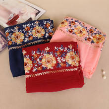 Hot Sell Plain Cotton Scarf Embroidered Floral Hijab Soft Shawls Scarves Women Muslim Wraps Flower Islamic Headband Dubai Turban 2024 - buy cheap