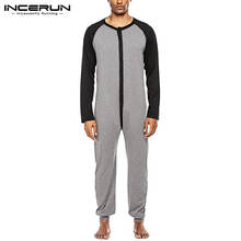 INCERUN-Pijama de manga larga con cuello redondo para hombre, pelele cómodo con botones, ropa de dormir informal, S-5XL 2024 - compra barato