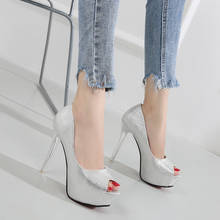 Fashion Summer Peep toe Shallow Silver 14CM Super High heeled shoes 5 inches Trend paint Platform Party Dress Elegant Thin heels 2024 - buy cheap