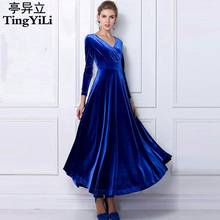Женское бархатное платье макси TingYiLi, вечернее платье большого размера с длинным рукавом, винтажное платье черного, синего, зеленого, фиолетового цветов, для зимы 2024 - купить недорого