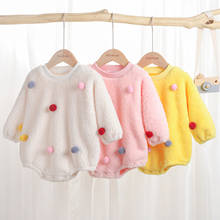 FOCUSNORM Autumn Winter Newborn Baby Girls Boys Bodysuits Fur Balls Long Sleeve Pullover Warm Jumpsuits 3 Colors 2024 - buy cheap