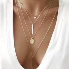 Многослойные металлические ожерелья, подвески со звездами для модных ювелирных изделий, женское ожерелье с длинной цепочкой золотого цвета 2024 - купить недорого