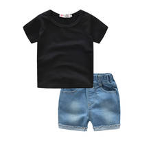 Roupa de verão para meninos, camiseta de algodão lisa + jeans curto, 2 peças, roupa casual adolescente, roupa agasalho para crianças 2-8 anos 2024 - compre barato