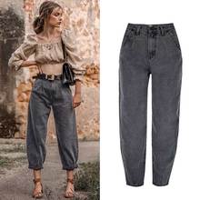 Fashion Inelastic Women Denim Pants High Waisted Jeans and Thin Smoke Grey Jeans Harlan Carrot Pants Capris 2024 - buy cheap