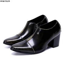 Large size EUR47 Black High Heels mens dress shoes Patent genuine leather pointed toe business dress shoes mens wedding shoes 2024 - buy cheap