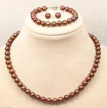 Akoya-Conjunto de joyería de moda, collar de perlas marrones, pulsera y pendientes, 8-9mm, Natural genuino, envío gratis 2024 - compra barato