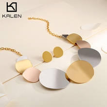 Kalen Women's Creative Design Elegant Colorful Wafer Necklace & Earrings Set Stainless Steel Jewelry 2024 - buy cheap