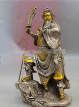 ---322+++Chinese White Copper Silver Warrior Guan Gong Guan Yu Buddha Dragon Sword Statue 2024 - buy cheap