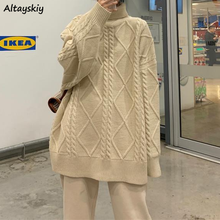 Camisola sólida feminina gola alta tricô primavera outono casual solto all-match quente suave estilo coreano pullovers feminino popular 2024 - compre barato