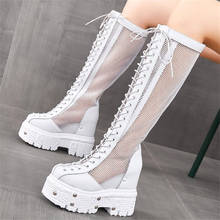 Punk Goth Sandals Women's Cow Leather Knee High Boots Summer Lace Up Rivets Studded Creepers Party Pumps Oxfords 2024 - buy cheap