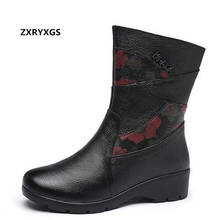 Botas de neve femininas para inverno, calçado feminino de couro legítimo com salto baixo, calçado confortável e quente, novo, 2020 2024 - compre barato