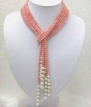 Ожерелье из натурального пресноводного жемчуга, 3 ряда, 49 дюймов, 4 мм, розовый коралл и 7-8 мм 2024 - купить недорого