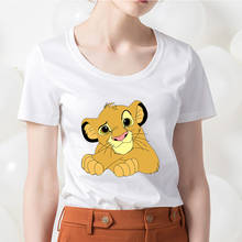 Camiseta con estampado de dibujos animados de Disney SIMBA SCAR, camiseta de gran tamaño Unisex con cuello redondo, Tops informales holgados de manga corta de verano 2024 - compra barato