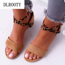 Woman Sandals Shoes Summer Pumps High Heels Thick Peep Toe Buckle Strap Leopard Fashion Hollow Gladiator Plus Size 35-43 2024 - buy cheap