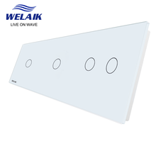 WELAIK  EU 3Frame 222*80mm 1Gang 2Gang  LED Light Wall Touch Switch White Crystal Tempered Glass Panel Only DIY Parts  A39112W1 2024 - buy cheap
