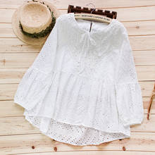 White Lace Hollow Out Embroidery Lolita Shirt Female Long Sleeve Top 2021 Spring 2024 - buy cheap
