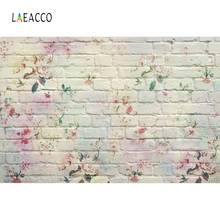 Laeacco White Brick Wall Photophone Printed Flowers Photo Backdrops Baby Newborn Portrait Photography Backgrounds Birthday Props 2024 - buy cheap
