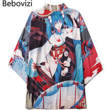 Bebovizi 2021 anime meninas impressão cosplay japonês kimono cardigan topos de roupas femininas verão camisa jaqueta samurai yukata haori 2024 - compre barato