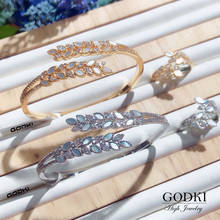 GODKI новый набор колец с перьями и листьями из 2 предметов, набор украшений для женщин, для свадебной вечеринки, кубический циркон 2024 - купить недорого
