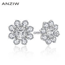 ANZIW-pendientes de plata de primera ley con forma de flor para mujer, aretes pequeños, plata esterlina 925, Circonia cúbica, zirconia, circonita, zirconita, zirconita, circón, 0,8 quilates 2024 - compra barato