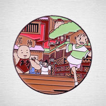 Хайяо Миядзаки Тихиро бани Ghibli и короткая футболка с героями из японского аниме «эмалированная брошь-Кнопка значок 2024 - купить недорого