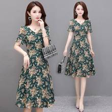 Summer Vestidos Dress Women Chiffon Floral Print Short Lotus Leaf Sleeve V-neck Sukienki Robe Ropa Mujer Plus Size 5429 2024 - buy cheap