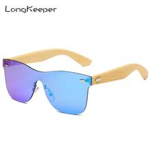 LongKeeper Wood Bamboo Sunglasses For Men Women Brand Design Mirror Square Sun Glasses Wooden Arms Eyewear UV400 Shades gafas 2024 - buy cheap