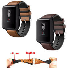 Correa de silicona para reloj Amazfit Bip, banda de cuero genuino de 20mm, para pulsera inteligente Amazfit GTS 2024 - compra barato