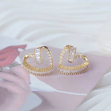 Trendy Design Twist Heart CZ Earrings for Women 1 Row Bling Shine Zirconia 14K Real Gold Stud Earring Jewelry 2024 - buy cheap