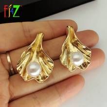 F. J4Z Moda Brincos Estilo Barroco Nova Simulado Pérola da Cor do Ouro Folha Brincos para Mulheres pendientes mujer 2024 - compre barato